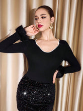 Vintage Elegant Party Bodysuit For Women, Skinny Fit, Long Sleeve, Fuzzy Cuff, Autumn/Winter